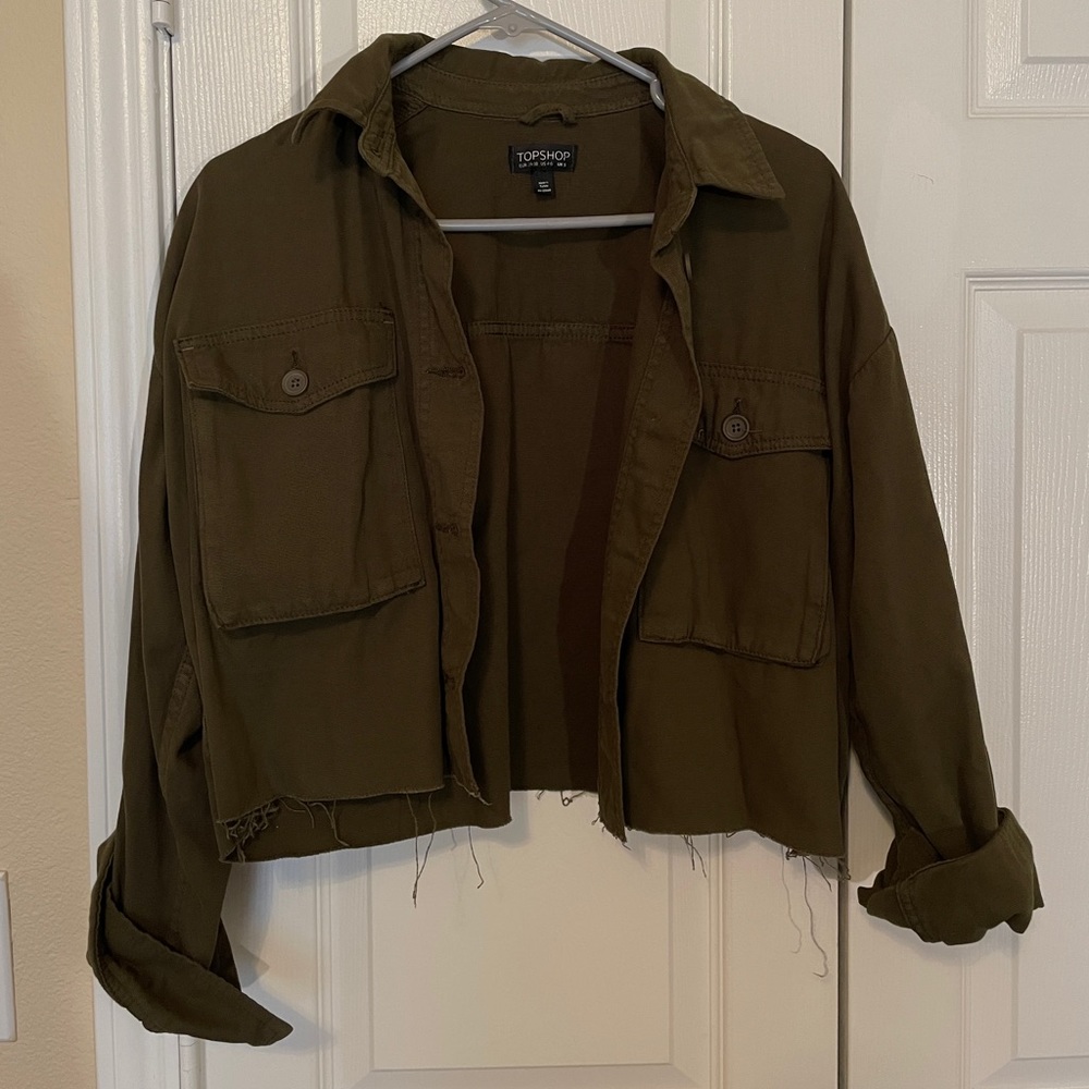 Topshop Cropped Army Green Shirt Jacket